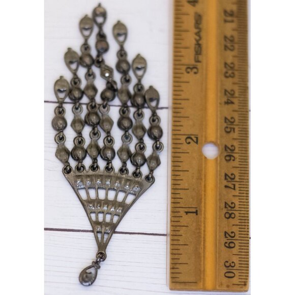 Vintage Multi Tassel Chain Silver Tone Dangle Earrings - S34 - Picture 3 of 3